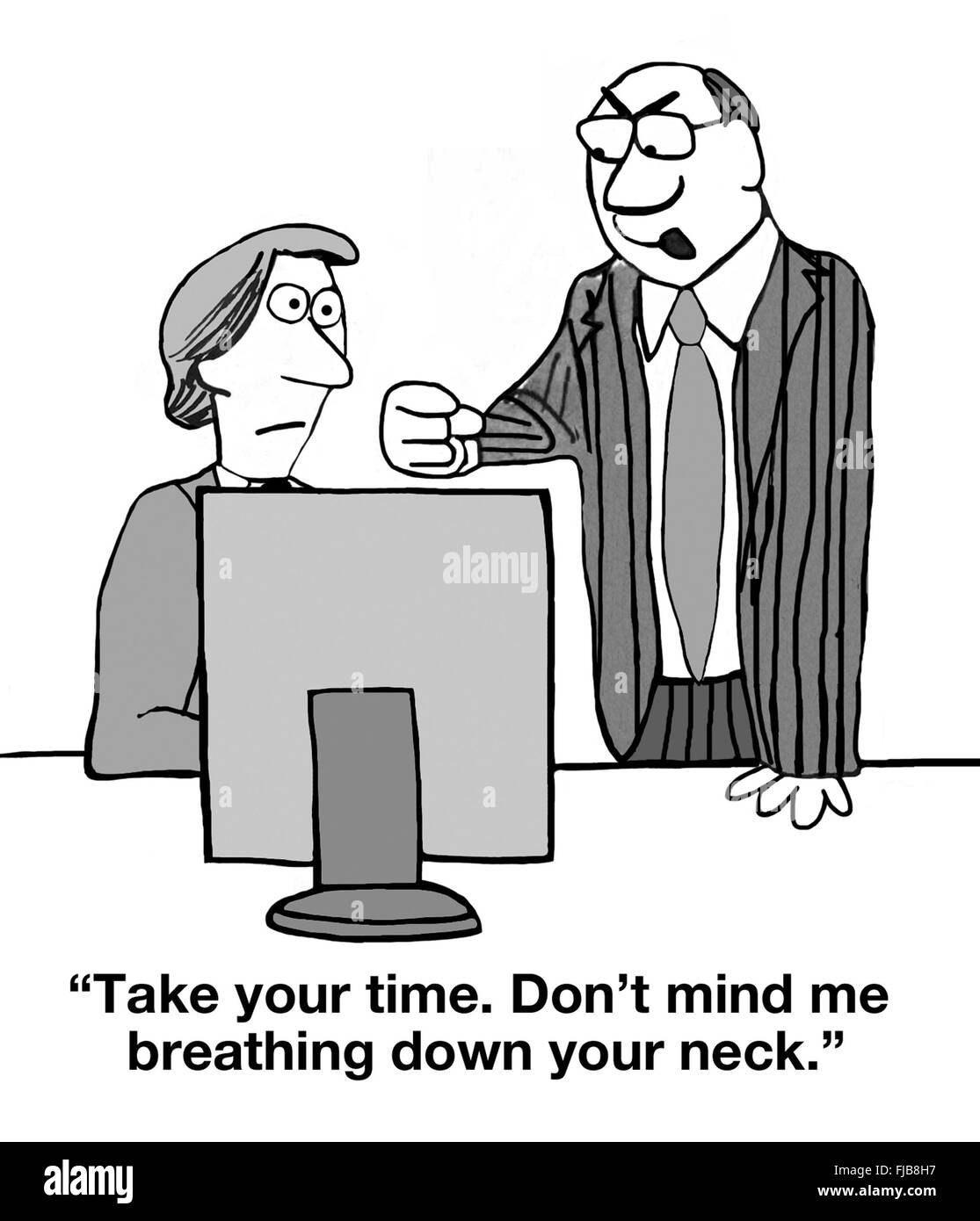 Business cartoon about an extremely difficult boss Stock Photo - Alamy
