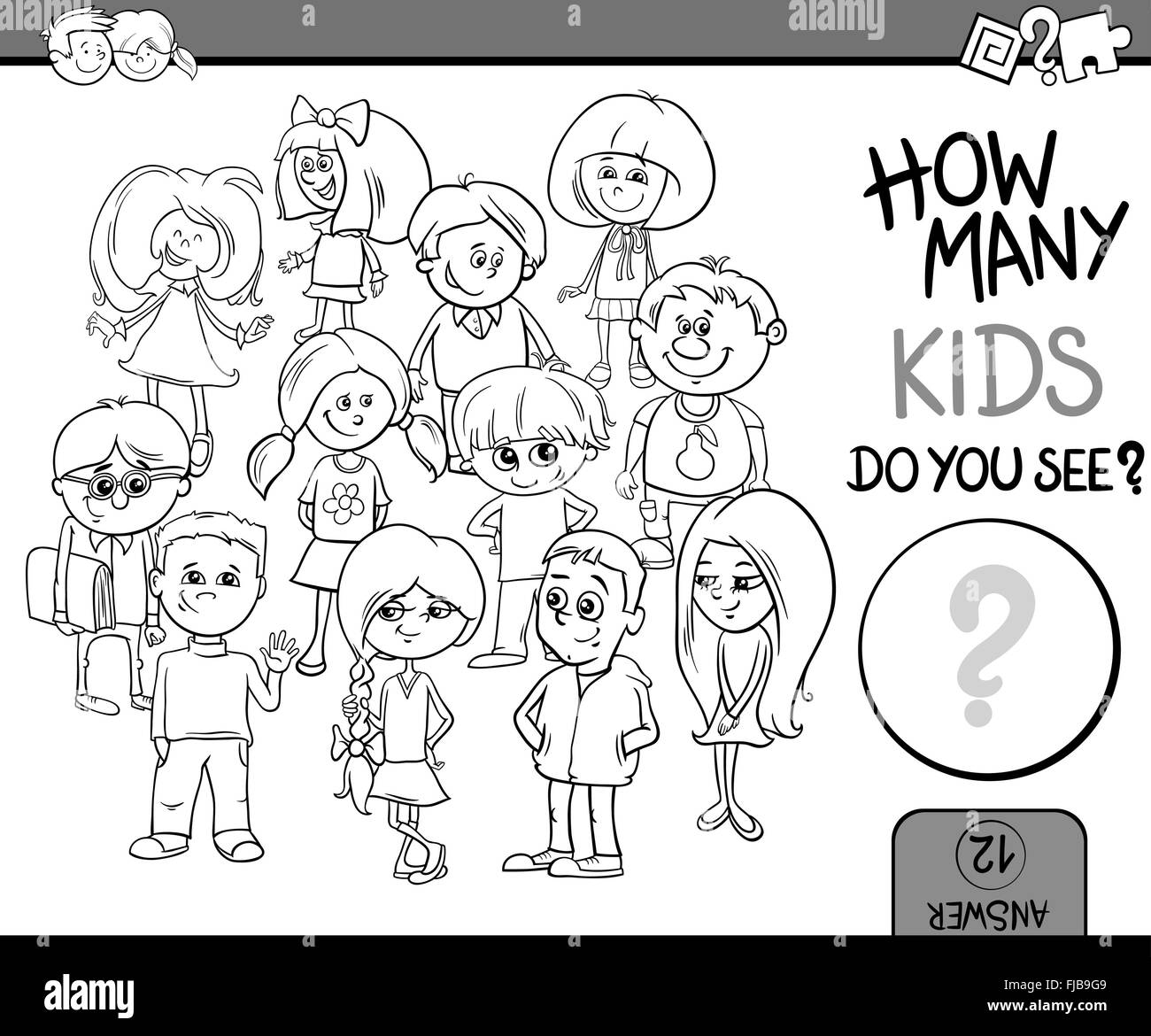 Black and White Cartoon Illustration of Educational Counting or ...