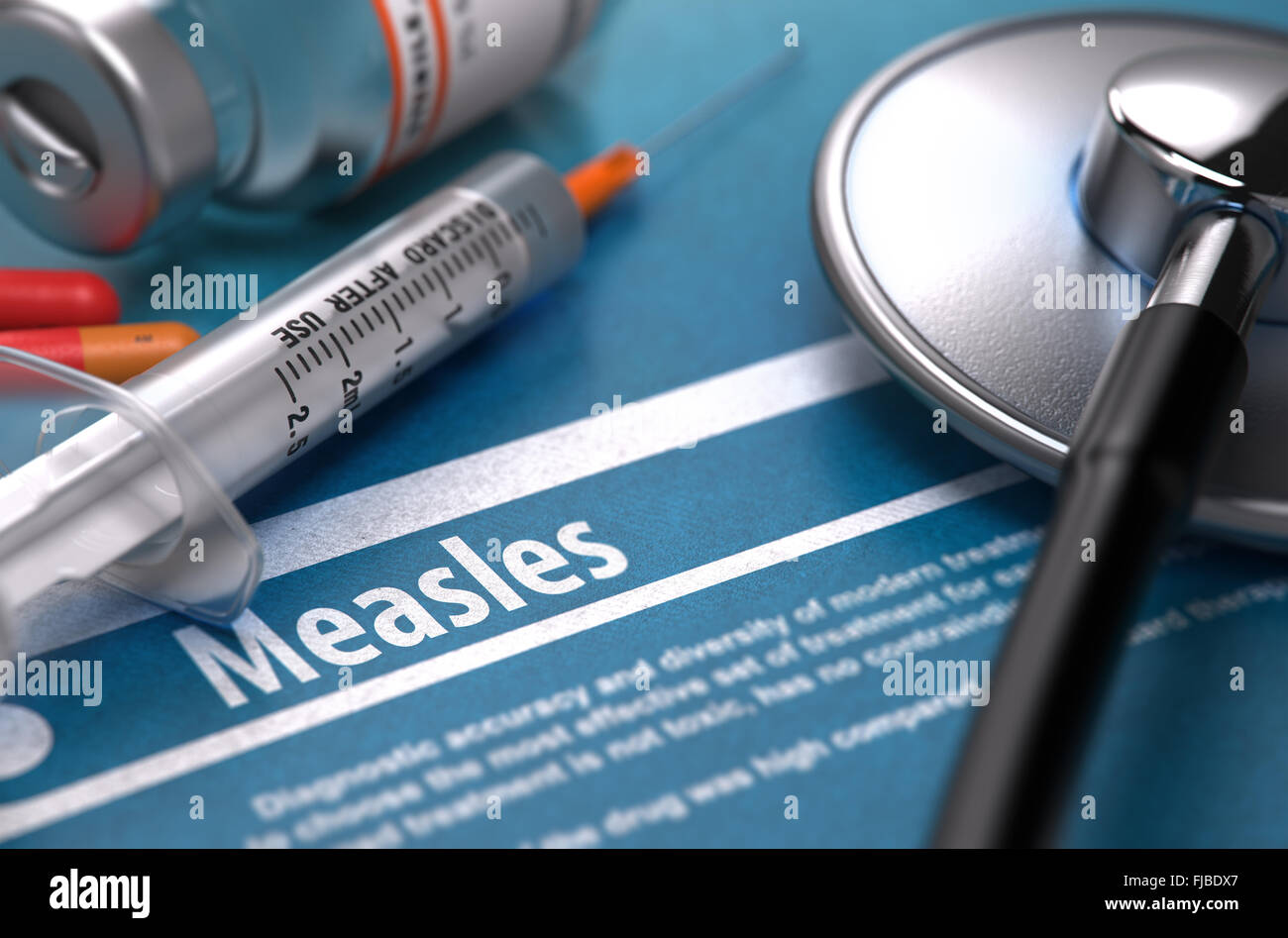 Measles. Medical Concept on Blue Background. Stock Photo