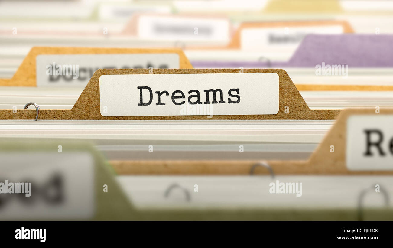 File Folder Labeled as Dreams. Stock Photo