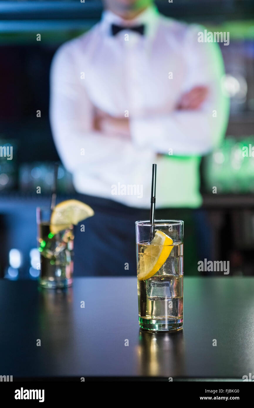 Two glasses of gin on bar counter Stock Photo