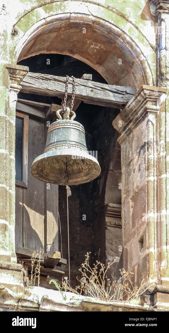 The bell of an old church in Patzcuaro, Michoacan, Mexico Stock Photo