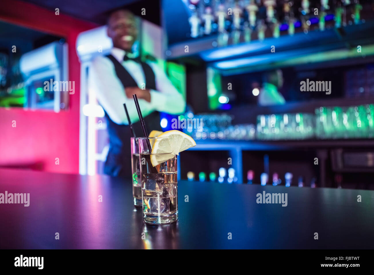 Two glasses of gin on bar counter Stock Photo
