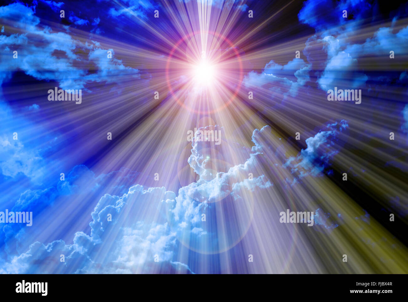 Light expel darkness concept background, Light glow from sky or heaven shine Stock Photo