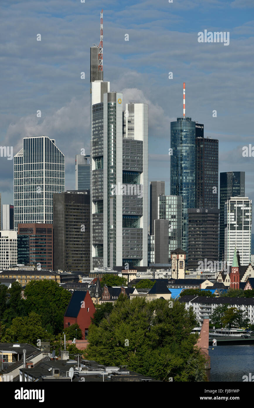Skyline, Financial District, TaunusTurm, Tower 185, Commerzbank, Messeturm, Helaba Hessische Landesbank, German Bank, Frankfurt Stock Photo