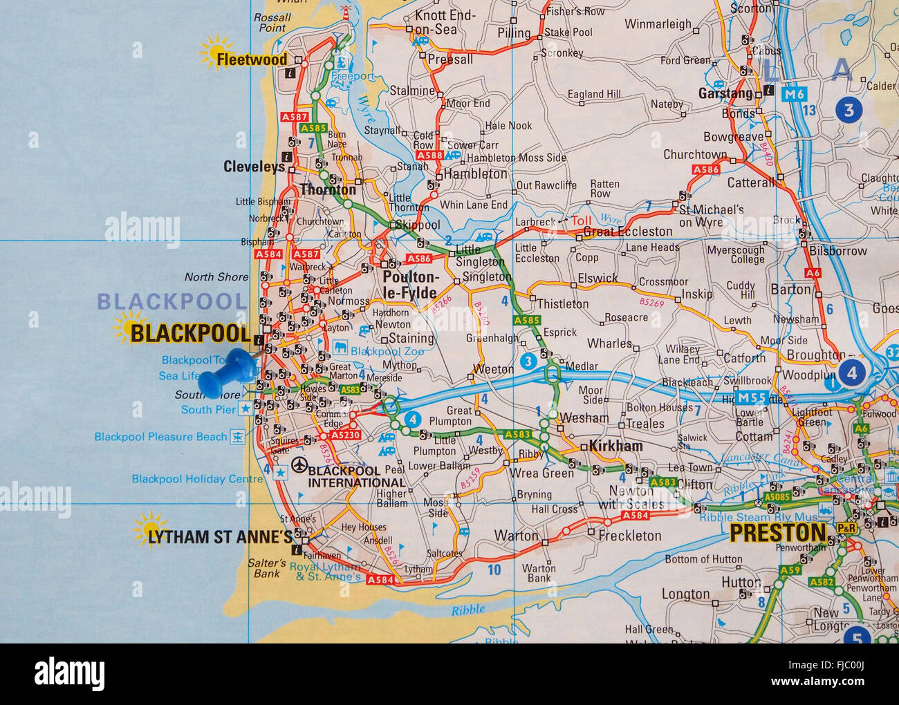 Road map of the north coast of England, showing Fleetwood, Cleveleys ...