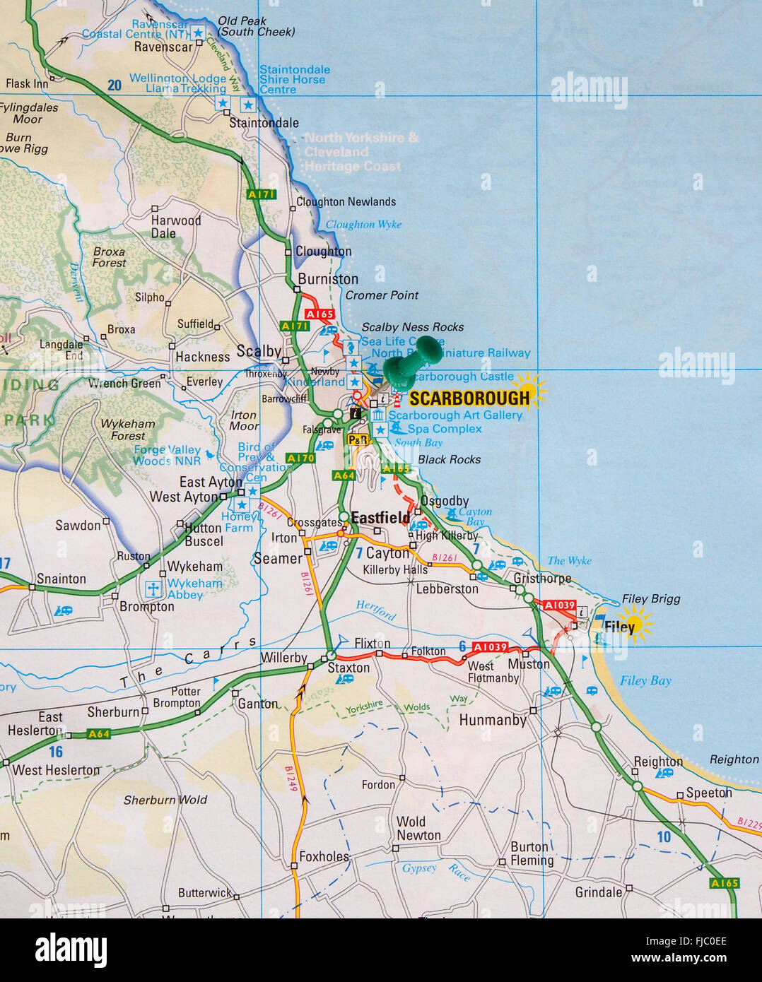 Road Map Of The East Coast Of England Showing Filey And With A Map Stock Photo Alamy