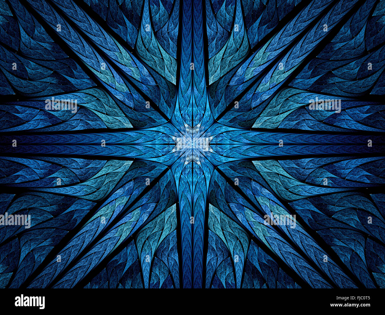 Blue spiritual stained glass, computer generated abstract background