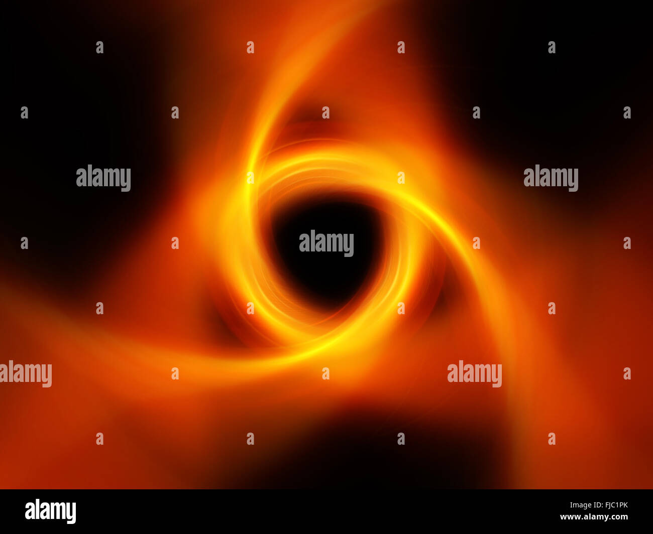 Glowing fire spiral tornado, three arms, blurred abstract background Stock Photo