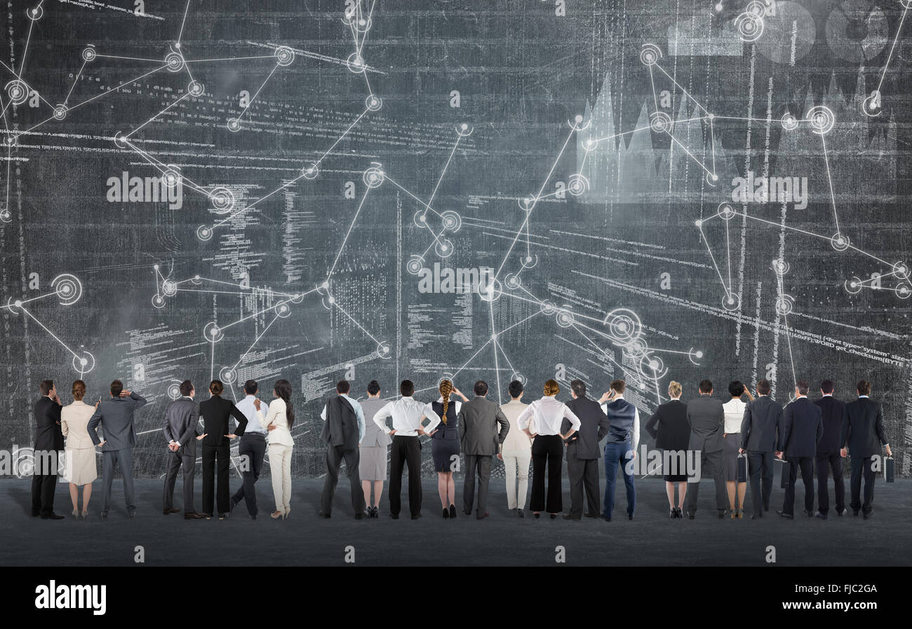Composite image of rear view of multiethnic business people standing ...