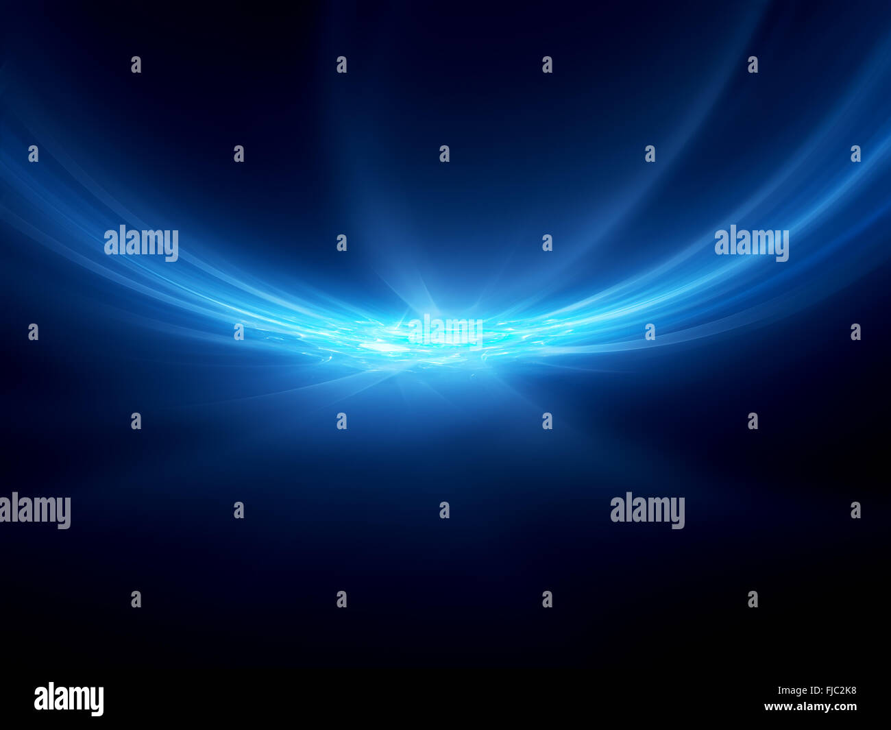 Blue glowing curves in space with processor, computer generated ...