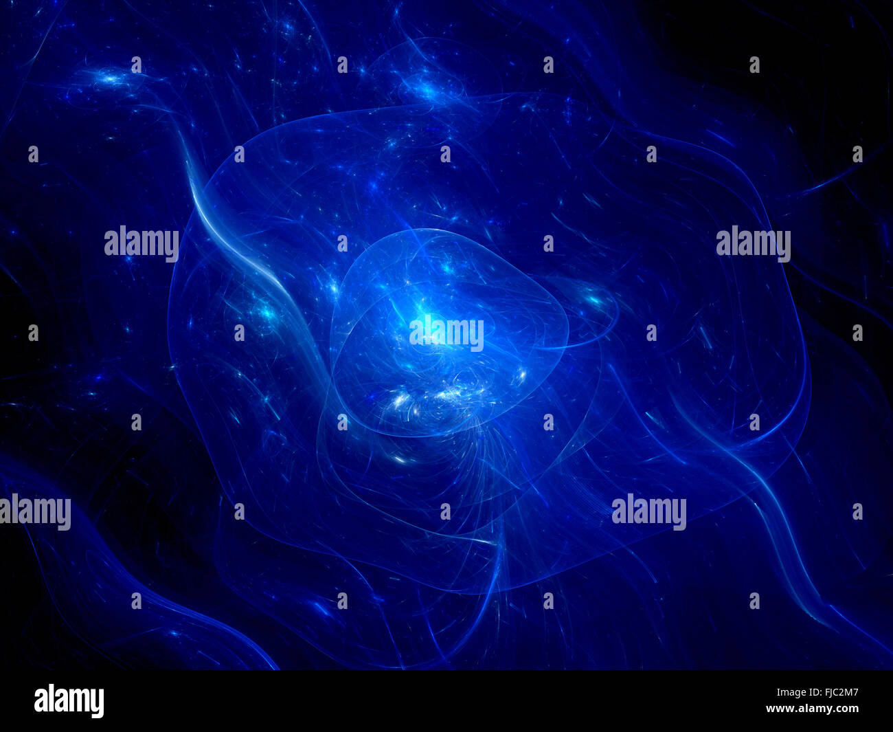 Blue glowing nebula in deep space, computer generated abstract ...