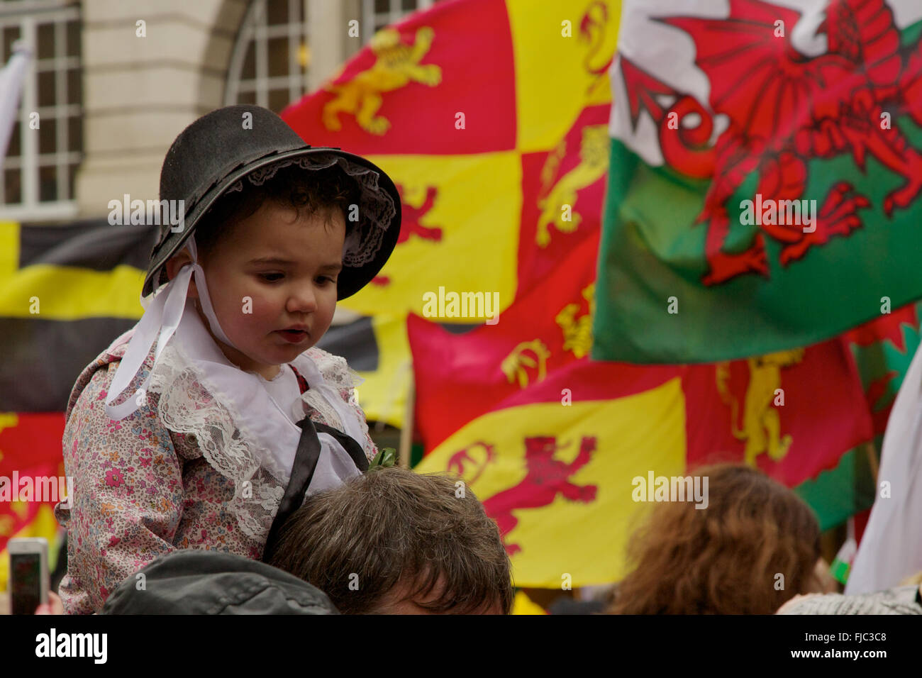 Cardiff, Wales, UK, 1st March 2016. Children in traditional Welsh Stock