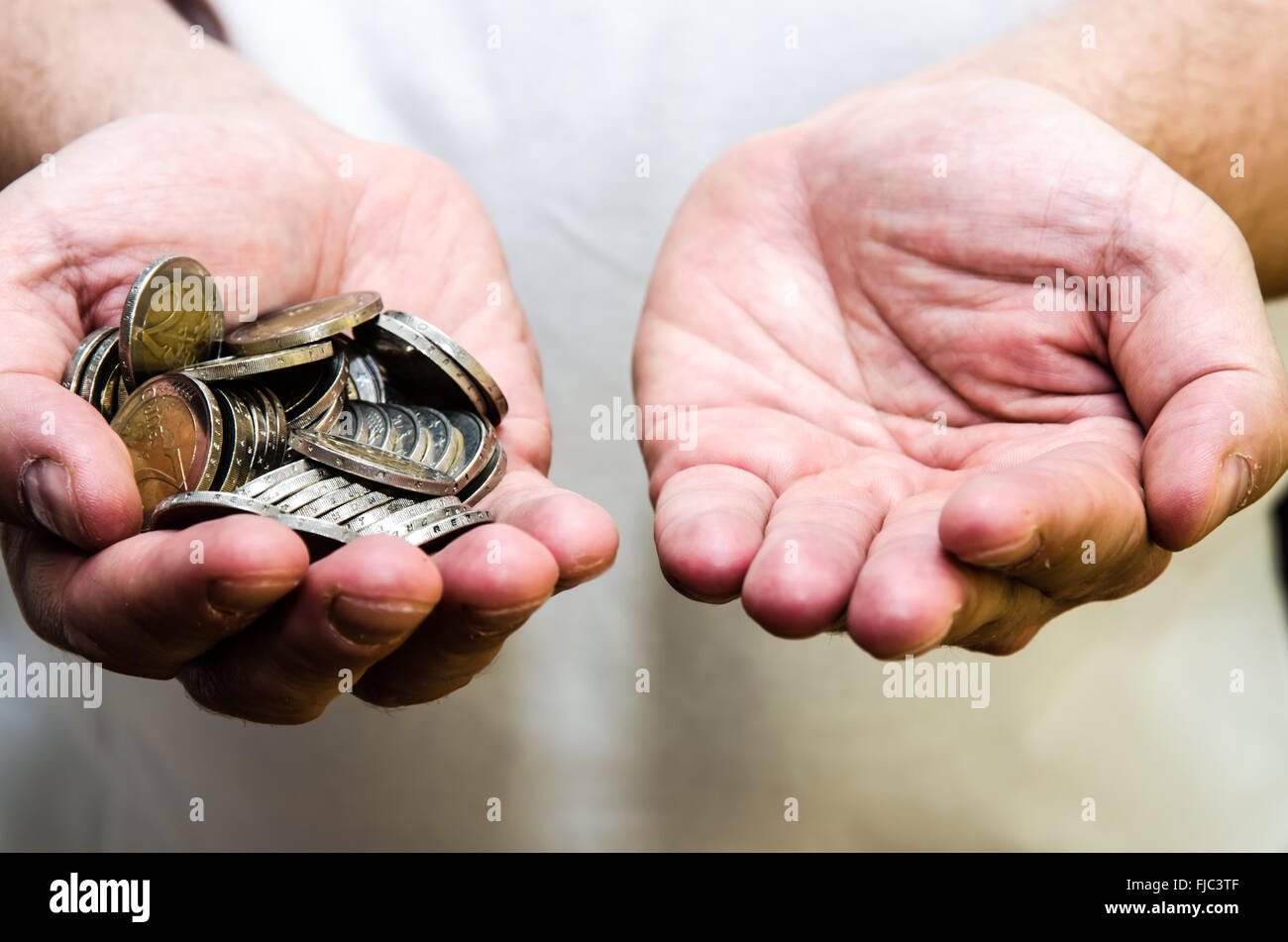 Human Hand Coin group of coins in human hand and empty hand Stock Photo - Alamy