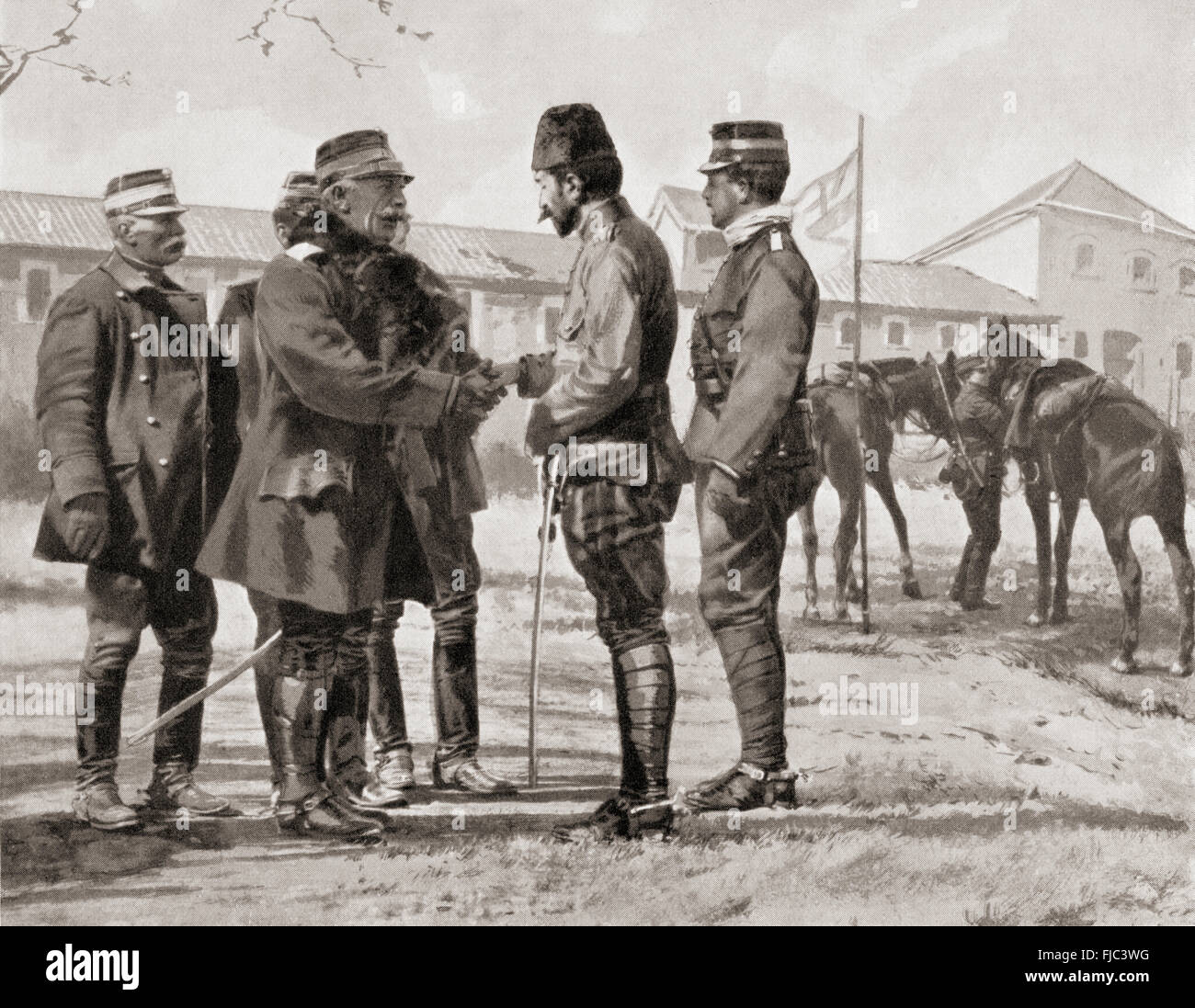 The surrender of Ioannina in 1913 by Essat Pasha to the Greek Crown Prince, future Constantine I, during the First Balkan War. Stock Photo