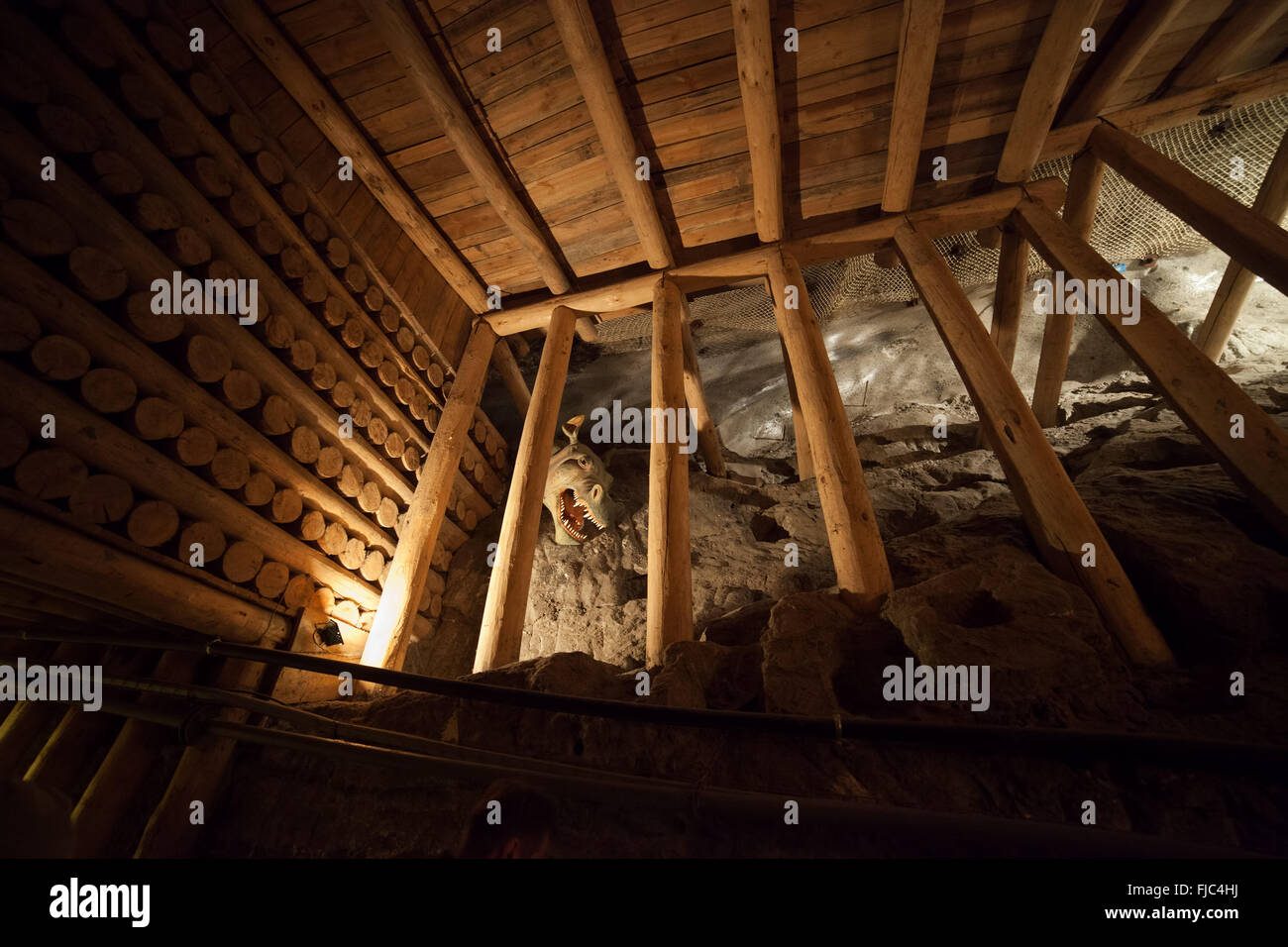 Europe, Poland, Wieliczka Salt Mine, wooden support, UNESCO World Heritage Site Stock Photo