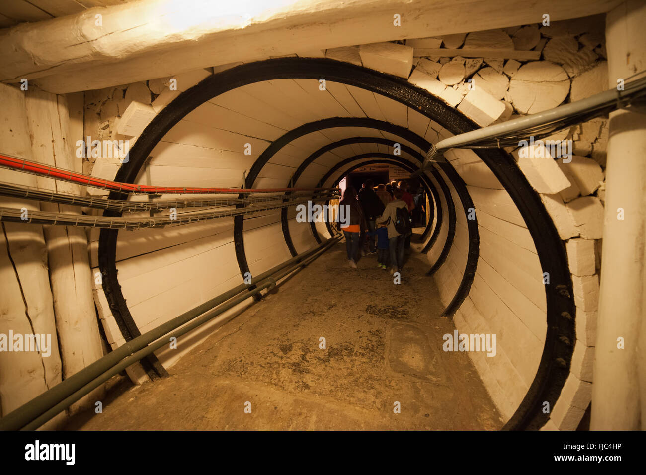 Europe, Poland, tunnel with wooden support in Wieliczka Salt Mine, UNESCO World Heritage Site Stock Photo