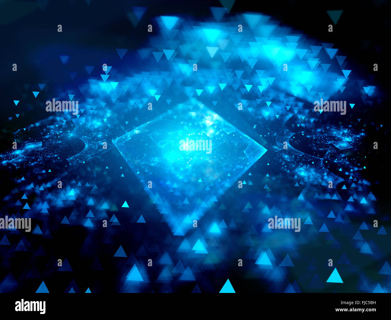 Blue glowing square with depth of field, technology, computer generated abstract background Stock Photo