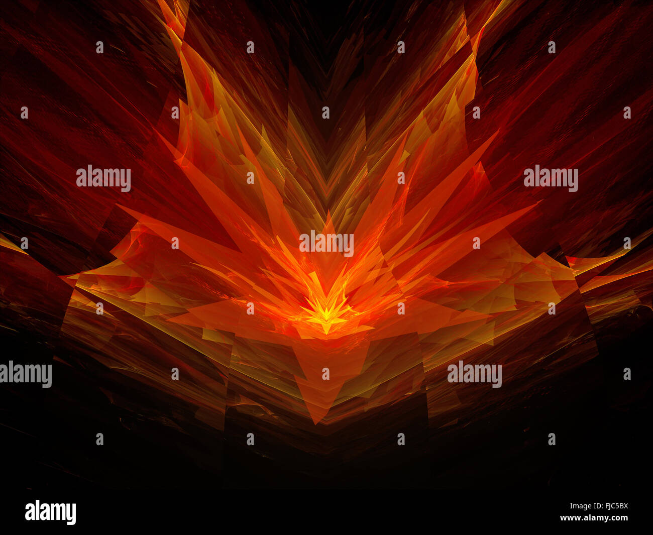 Four dimensional fiery flower in space, computer generated abstract background Stock Photo