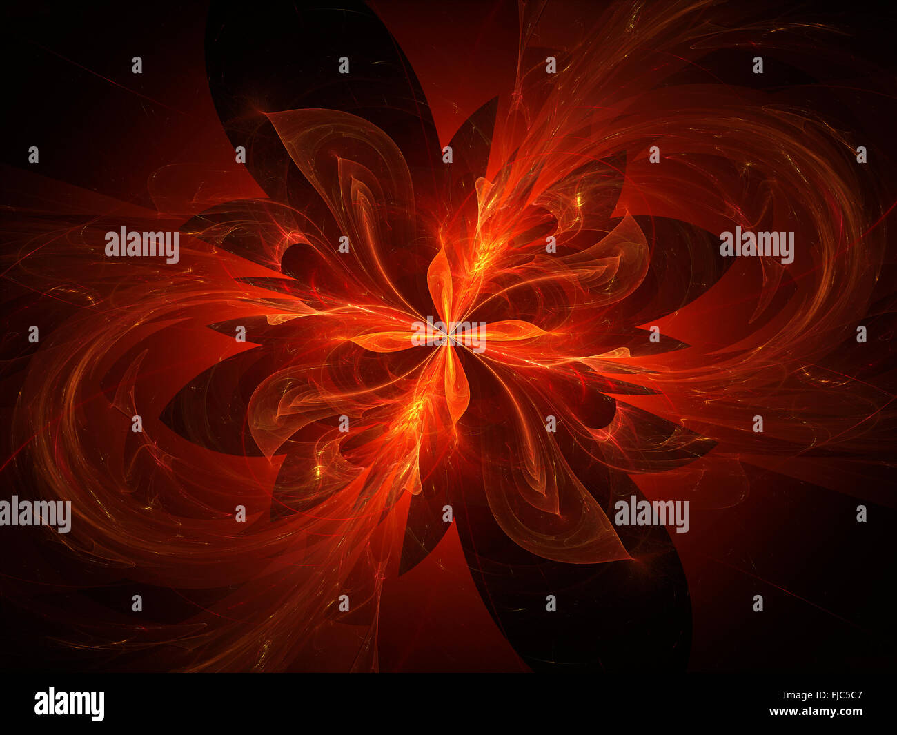 Glowing four dimensional flames in space, computer generated abstract background Stock Photo