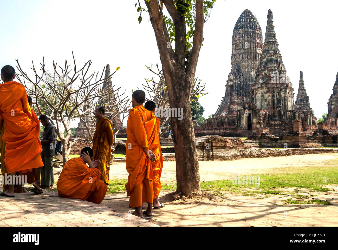 Thailand Ayutthaya Monks at Wat Chai Watannaram  Adrian Baker Stock Photo