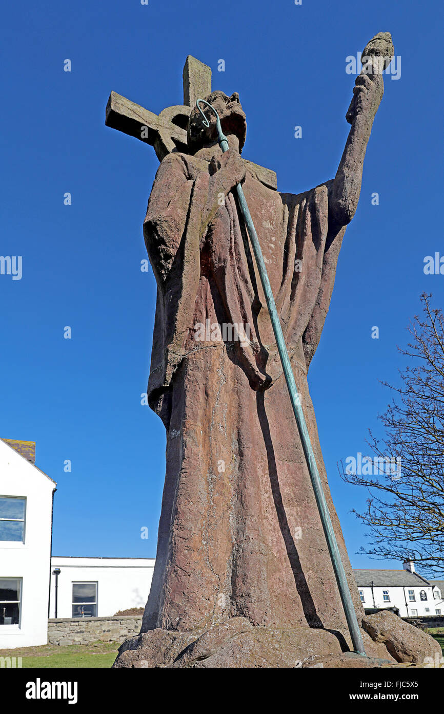 Statue of St. Aidan. Holy Island of Lindisfarne. Northumberland. UK Stock Photo