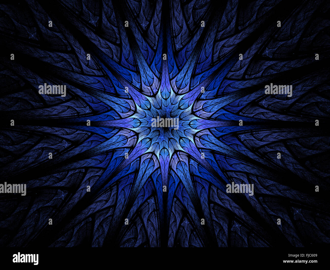 Star shaped blue fractal, computer generated abstract background Stock Photo