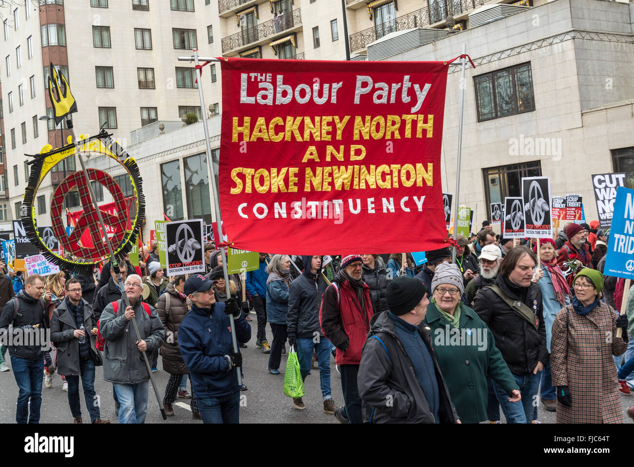 Stop Trident Demonstration, organised by Campaign for Nuclear Disarmament, London, England, UK. 27/02/2016 Stock Photo