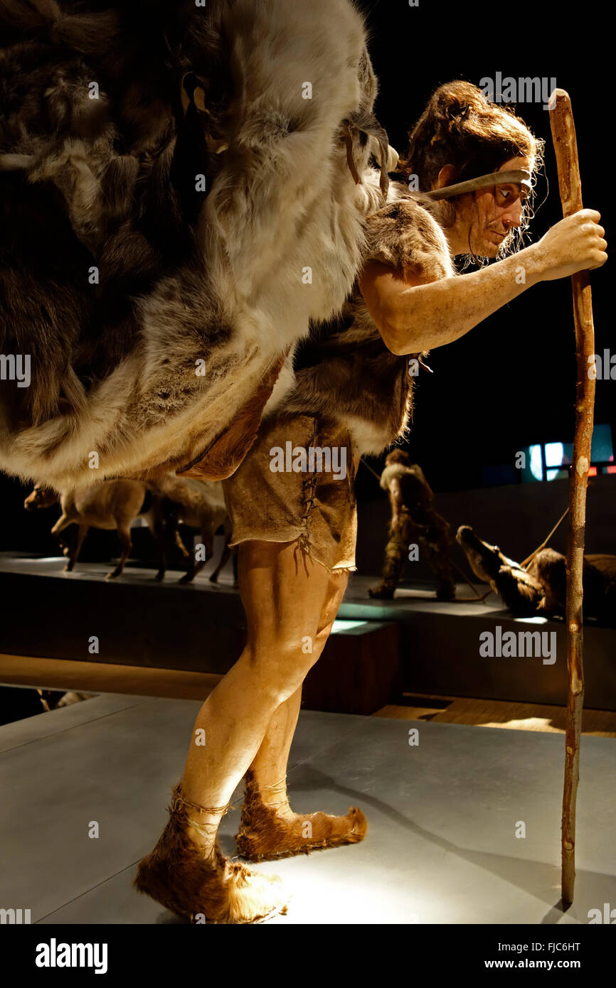 Homo sapiens / Cro-Magnon nomad on the move in the Gallo-Romeins / Gallo Roman Museum, Tongeren, Belgium Stock Photo