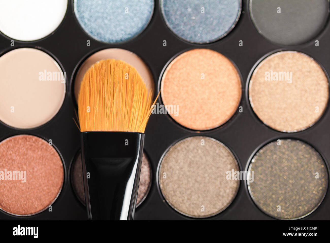 set of decorative cosmetics, Eyeshadow Palette and brush Stock Photo Alamy