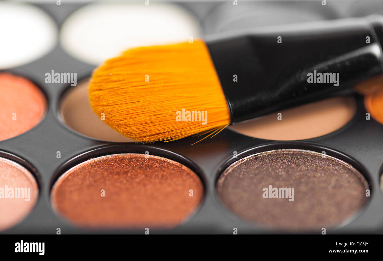 set of decorative cosmetics, Eyeshadow Palette and brush Stock Photo Alamy