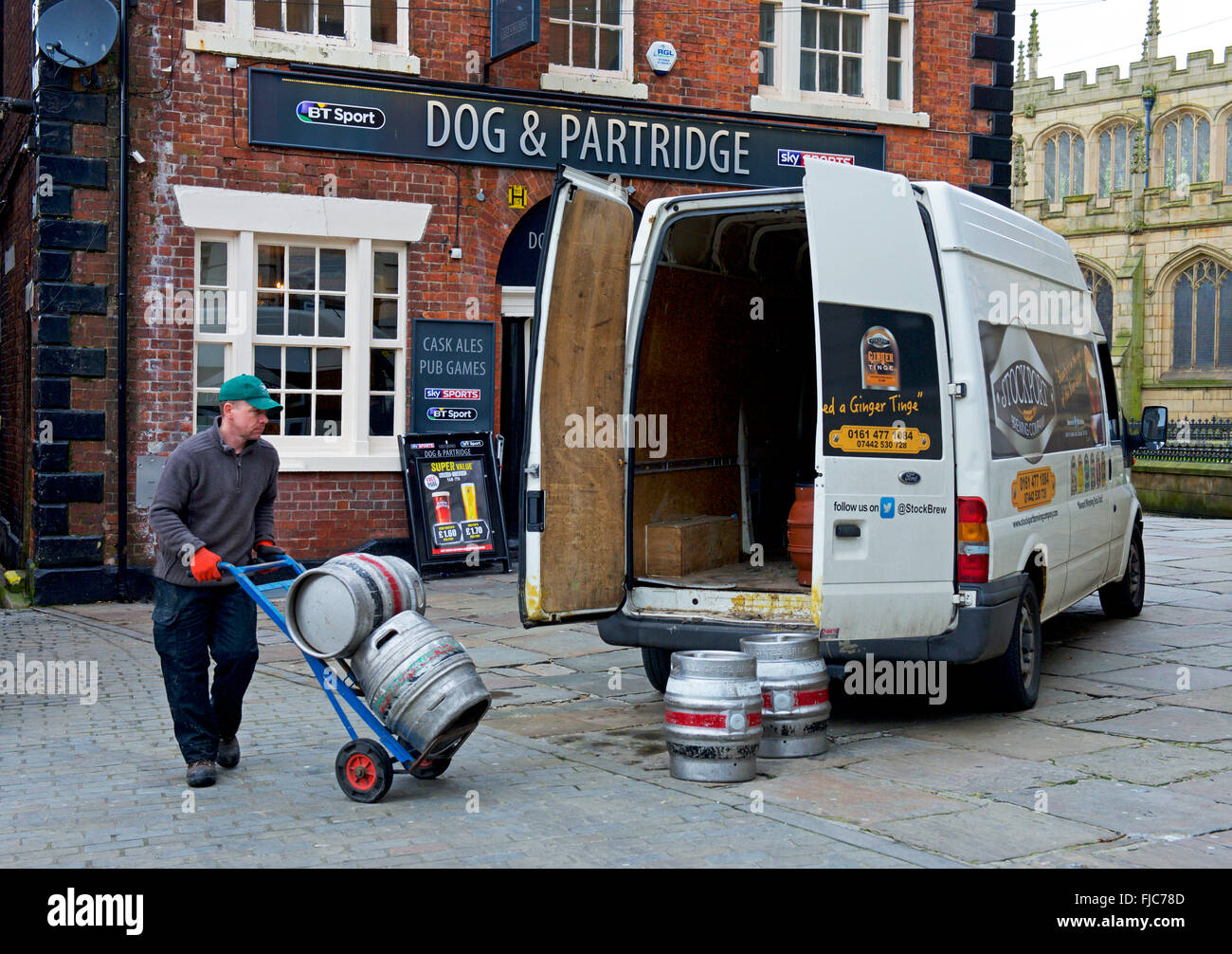 Delivering barrels of beer to the Dog & Partridge pub in Wigan