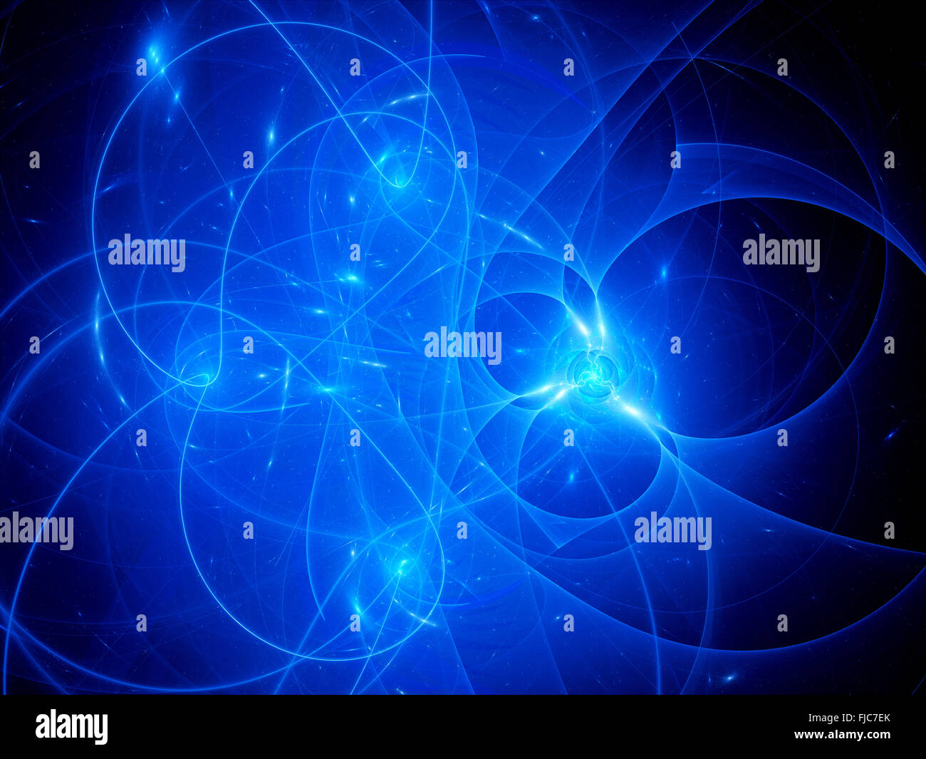Blue glowing connections between galaxies, computer generated abstract background Stock Photo