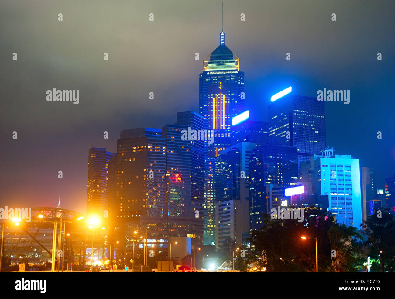 Office buildings in Hong Kong Downtown at night Stock Photo - Alamy