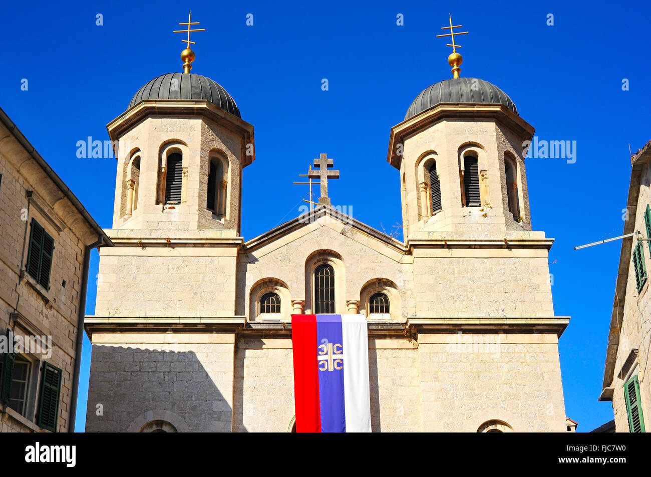 St. Nicholas church on St. Luke square in Kotor old town, Montenegro Stock Photo