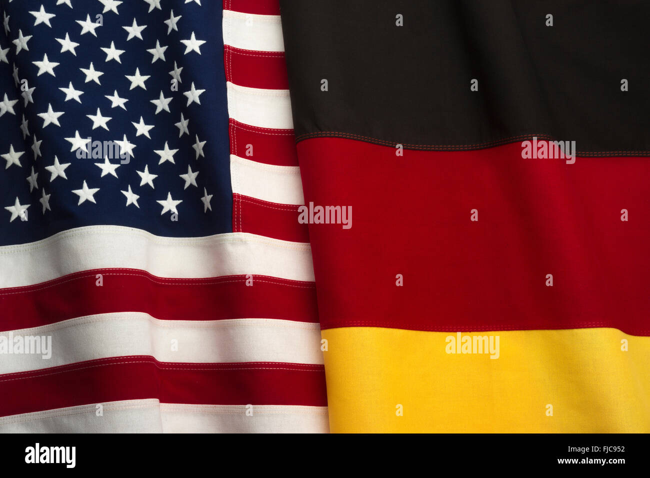 FLAGS OF UNITED STATES OF AMERICA AND GERMANY MADE OF STITCHED COTTON BUNTING Stock Photo