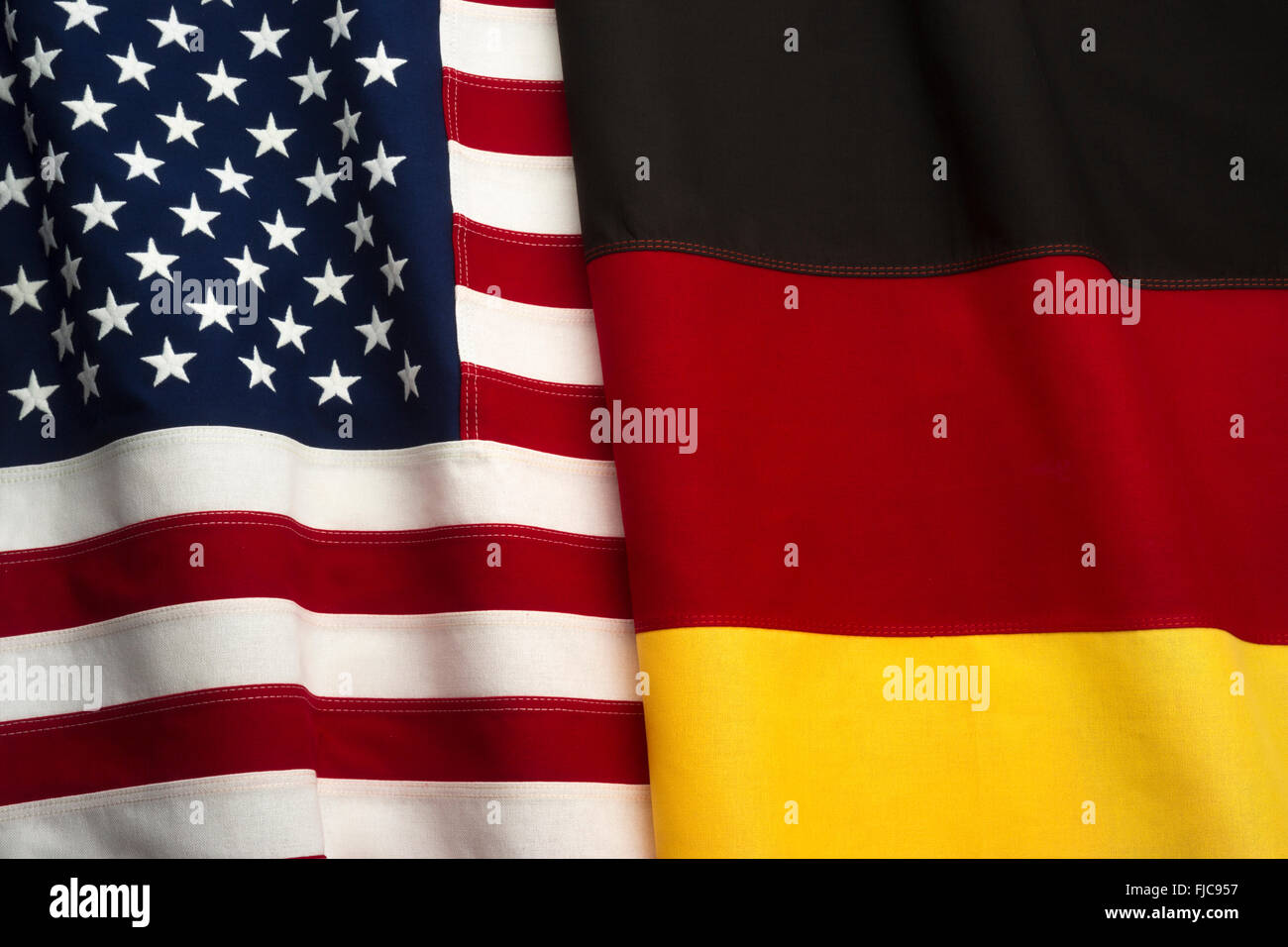 FLAGS OF UNITED STATES OF AMERICA AND GERMANY MADE OF STITCHED COTTON BUNTING Stock Photo