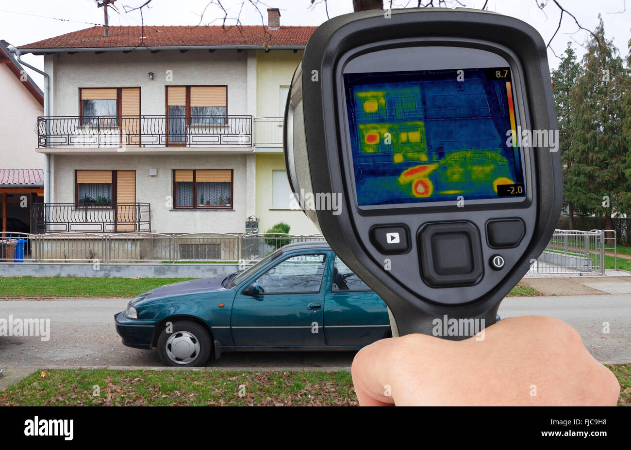 Thermal Image of two Houses Stock Photo
