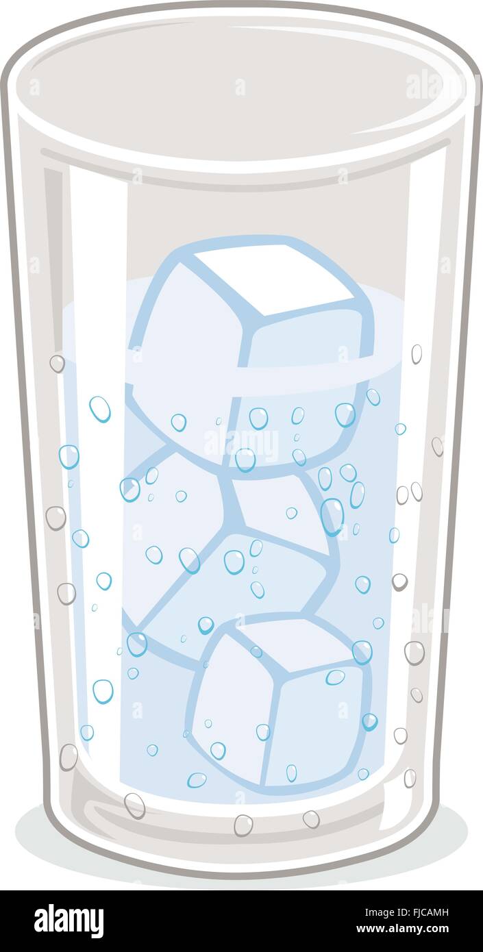Glass of water with ice cubes. Iced cold water in glass. Vector ...