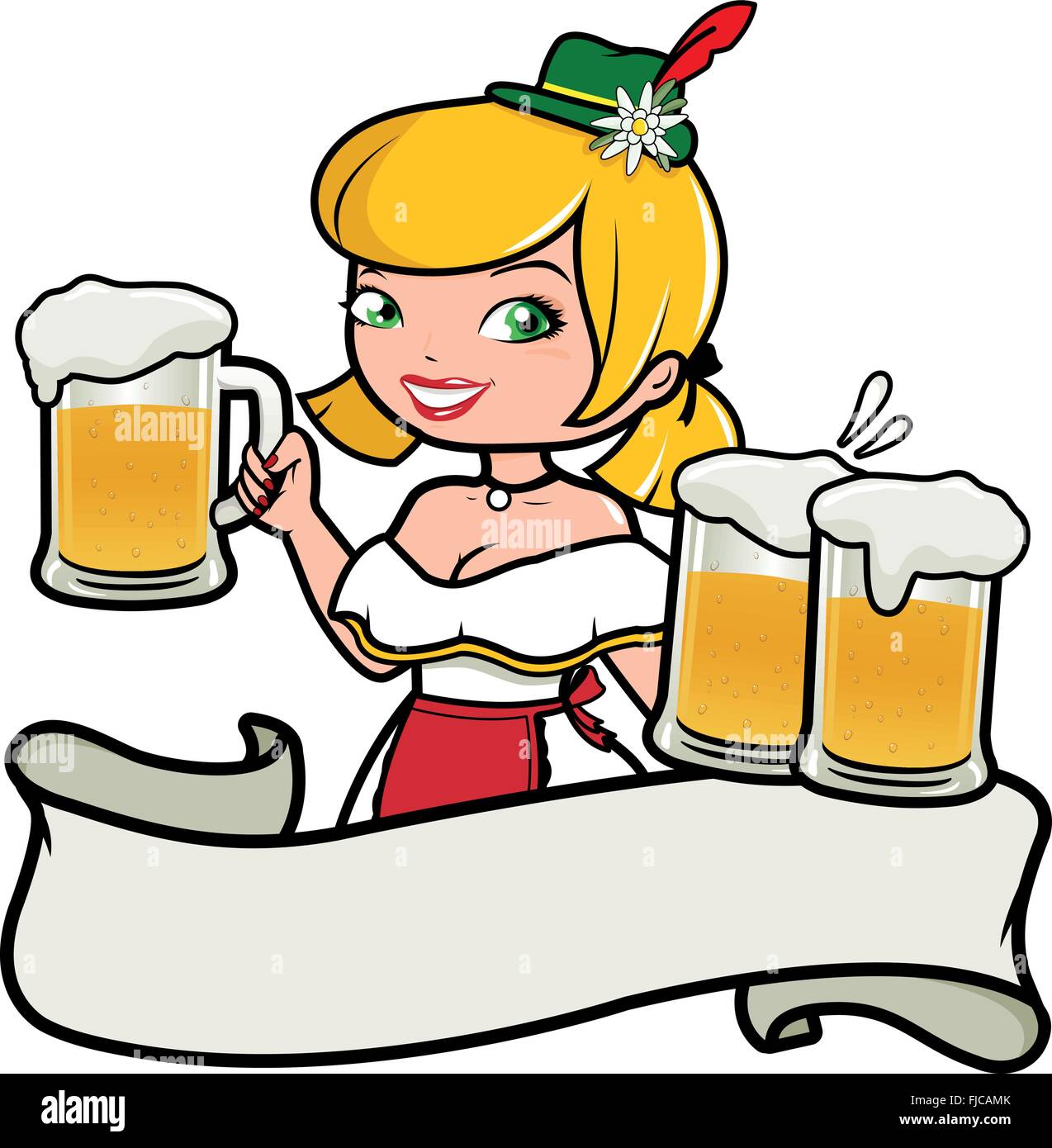 Oktoberfest girl serving beer. Stock Vector
