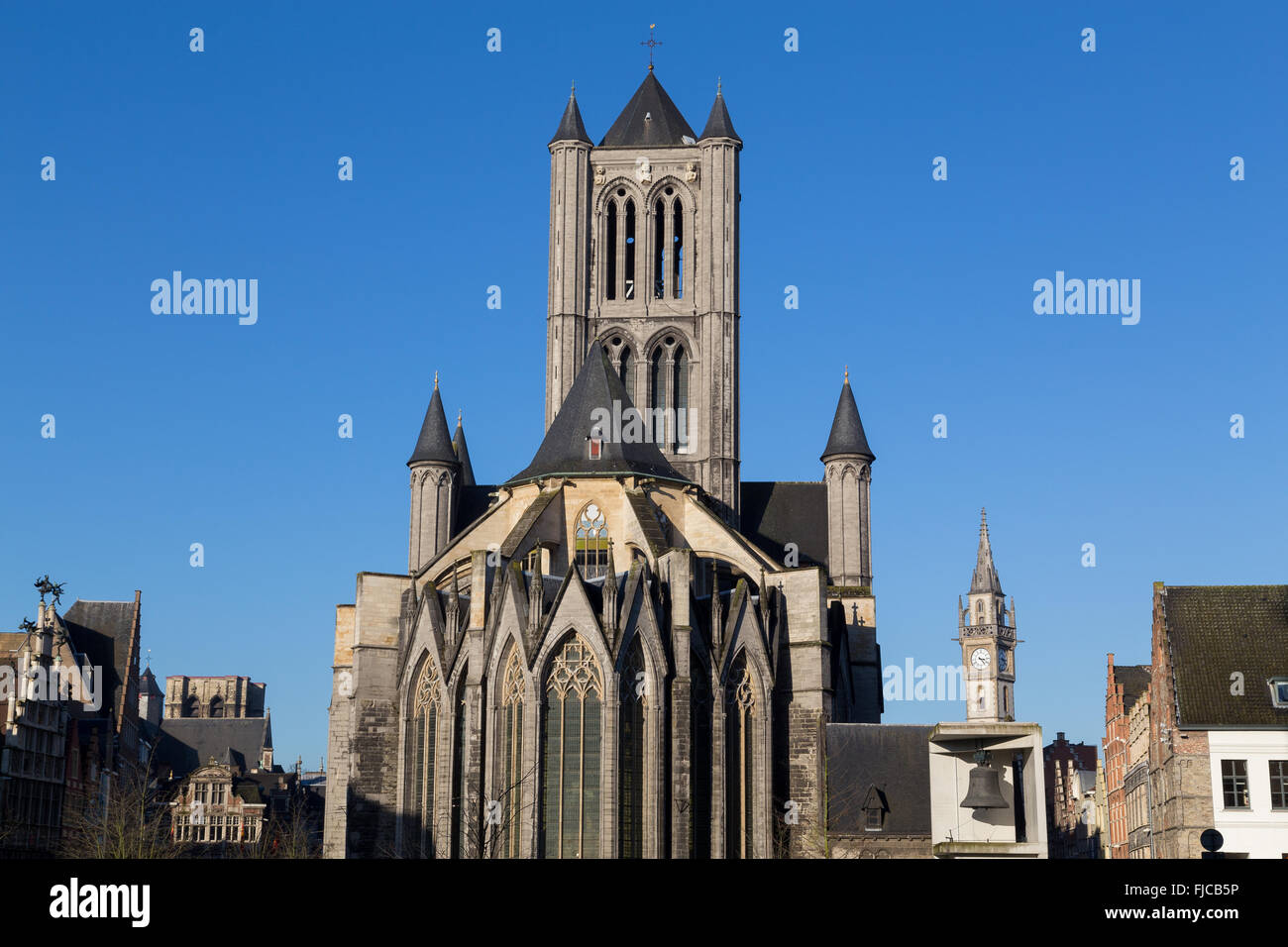 Saint Nicholas' Church in Ghent City Center on a bright clear day. There is space for text. Stock Photo