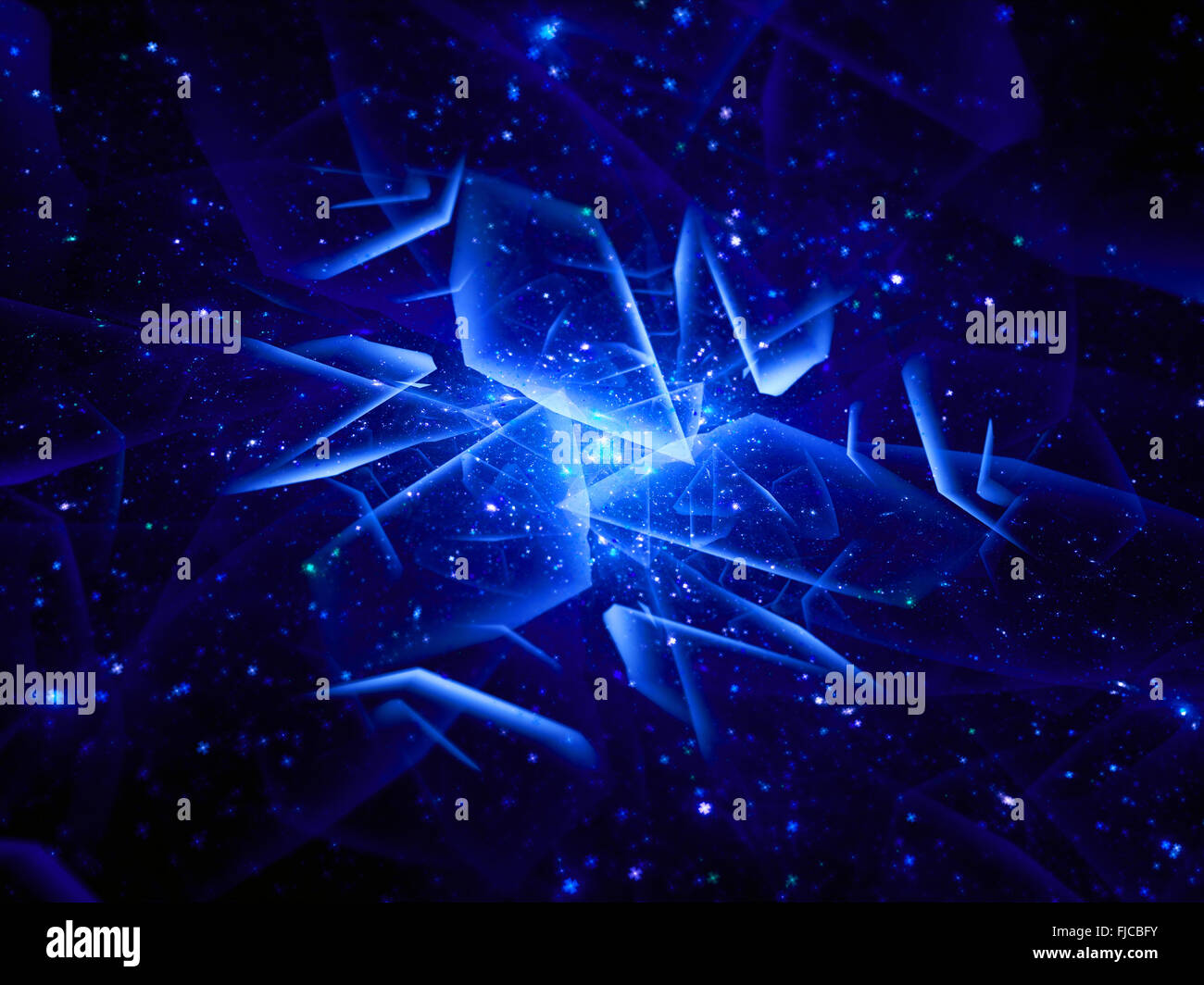Blue glowing multi dimensional object in space, computer generated