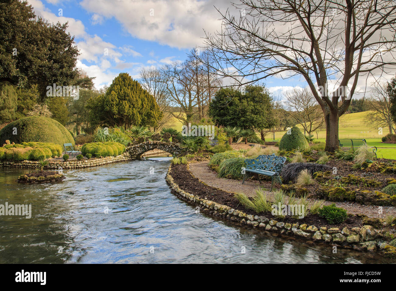 River Lavent through The Spring Garden, West Dean Gardens West Sessex Stock Photo
