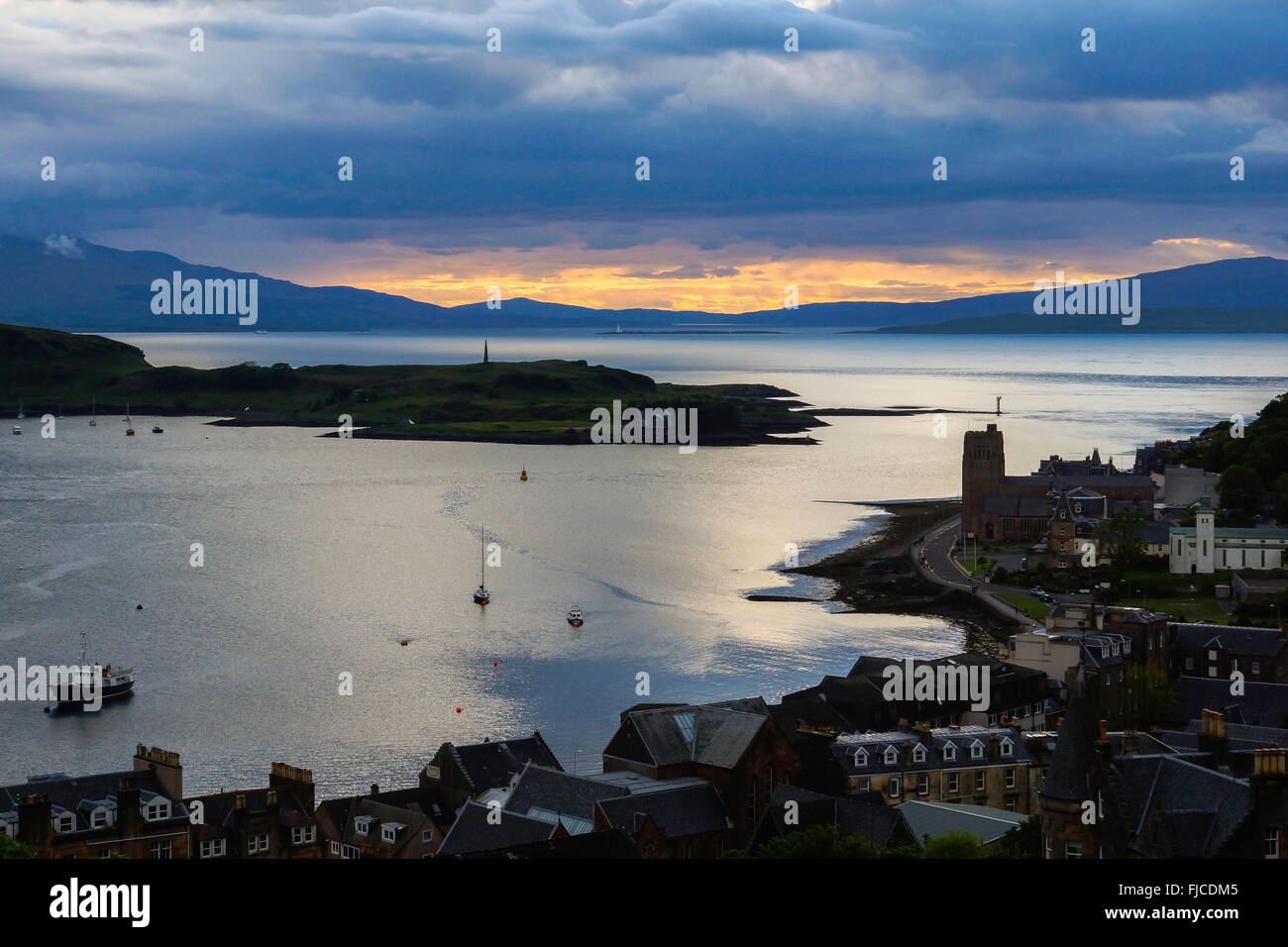 Sunset looking over Oban harbour Stock Photo