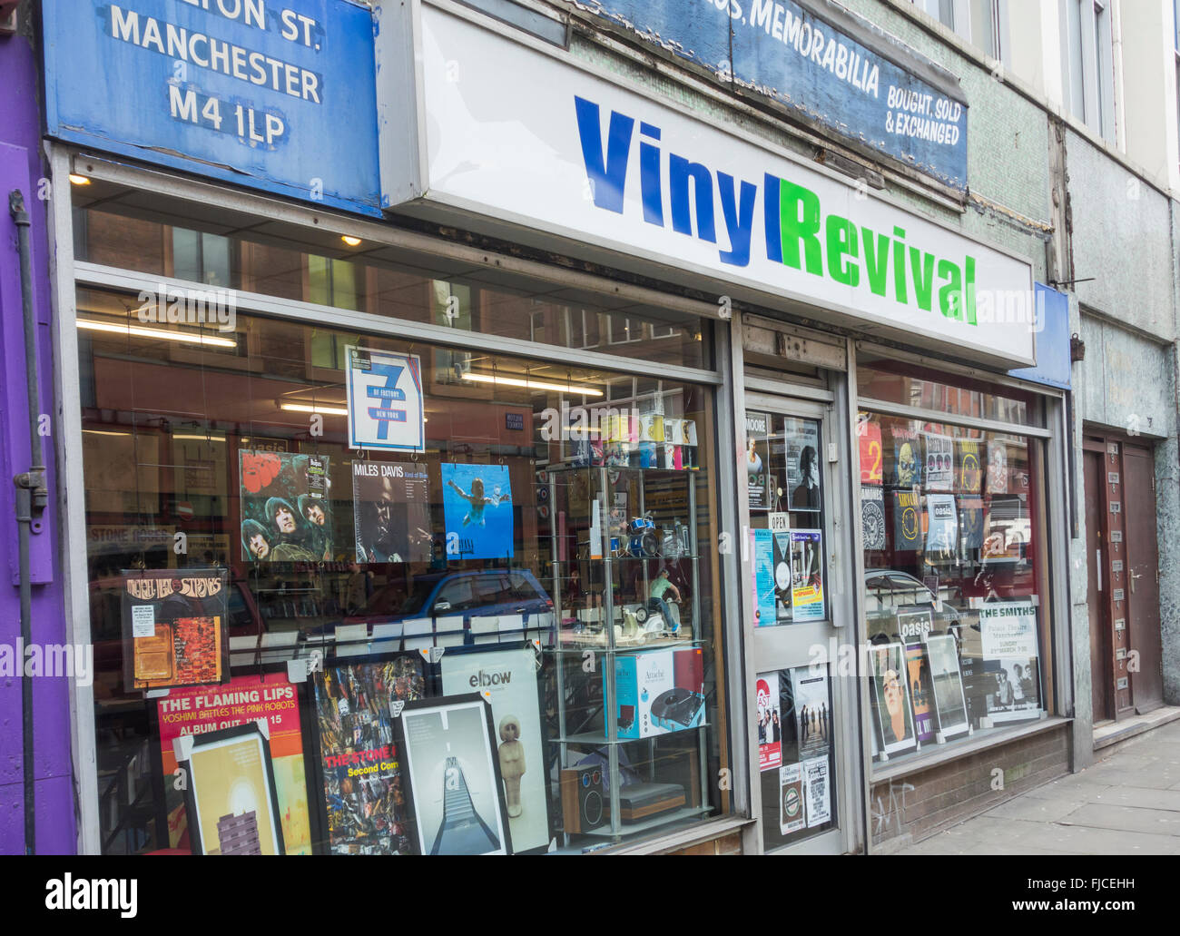 Vinyl Revival record shop on Hilton street in Manchester’s Northern Quarter. Manchester, England. UK Stock Photo