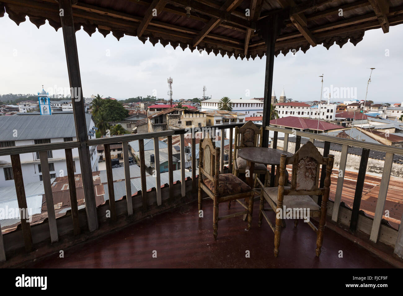 Beautiful view at roofs of Old Town from roof top restaurant, Stone