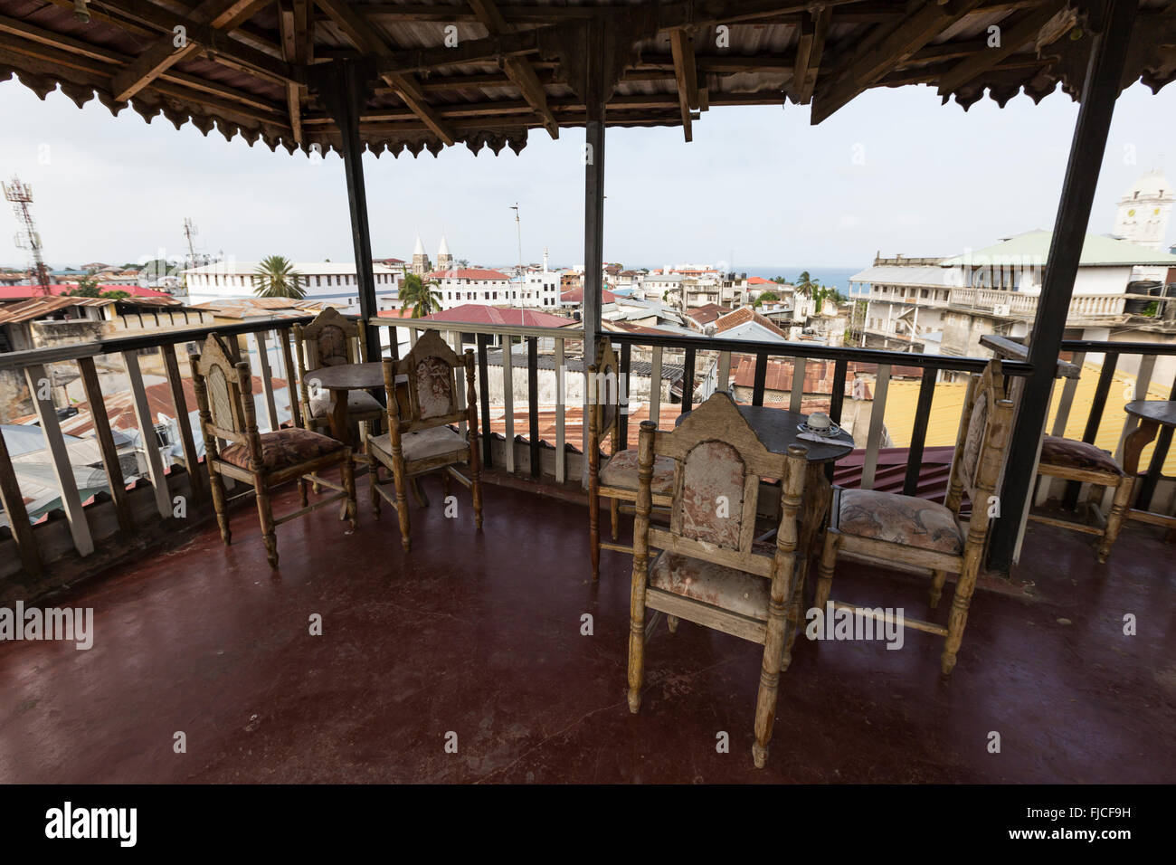 Beautiful view at roofs of Old Town from roof top restaurant, Stone