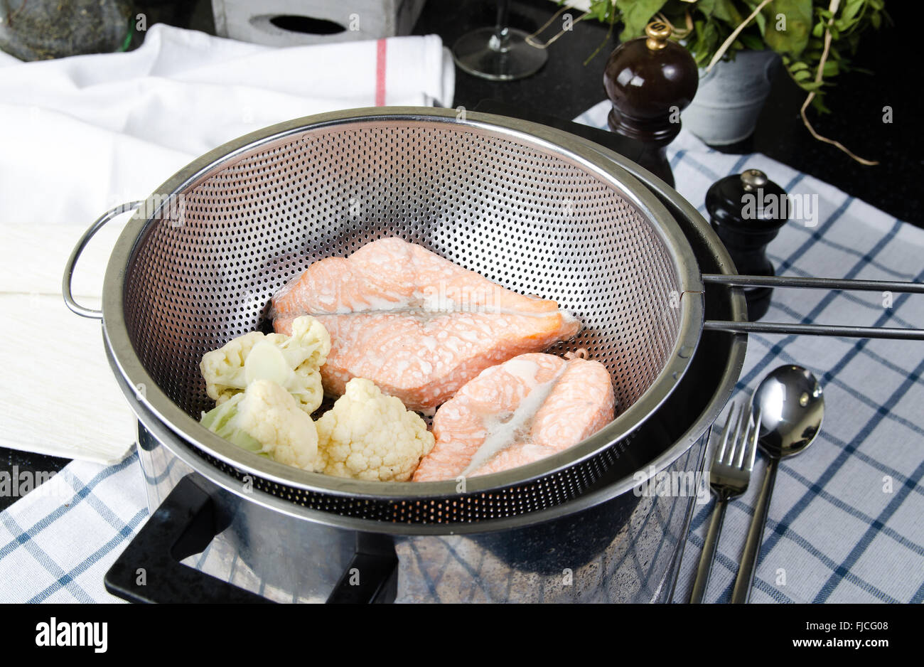 Healthy Food, steamed fish Stock Photo - Alamy