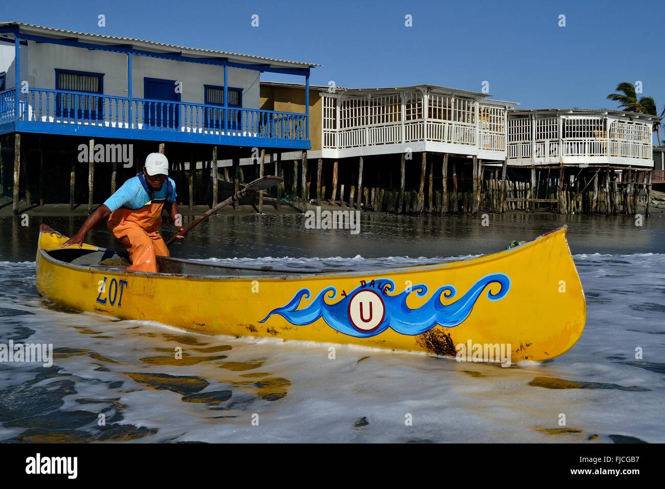 Fishing canoe Beach in COLAN. Department of Piura .PERU Stock Photo