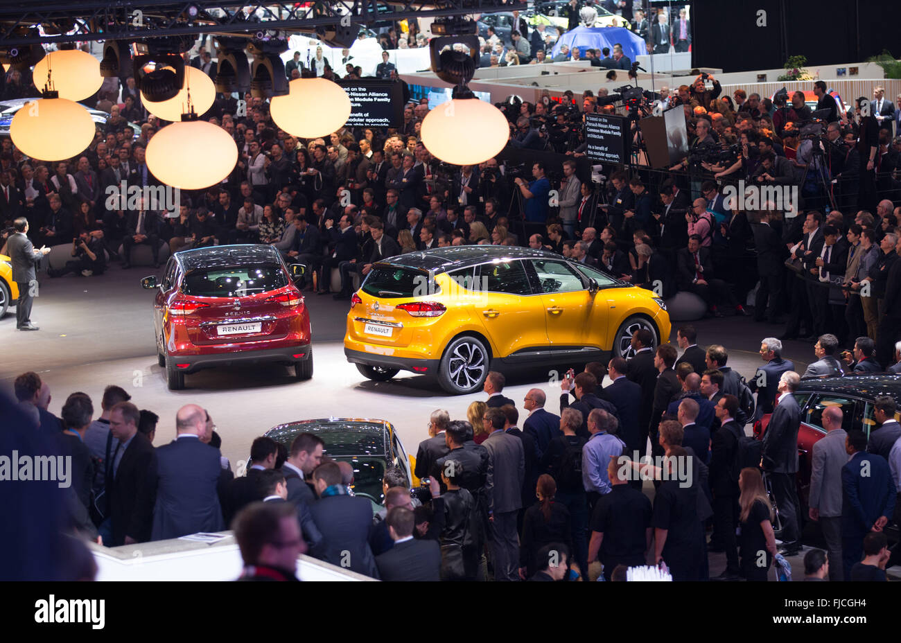 Geneva, Switzerland. 1st Mar, 2016. The new Renault Scenic is unveiled at  the first press day of the 86th International Motor Show in Geneva,  Switzerland, March 1, 2016. This year's motor show